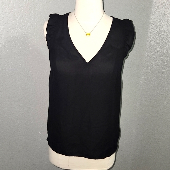J. Crew Classic V Neck  Black  Sleeveless  Ruffle  Blouse  Size 4 - Picture 2 of 7
